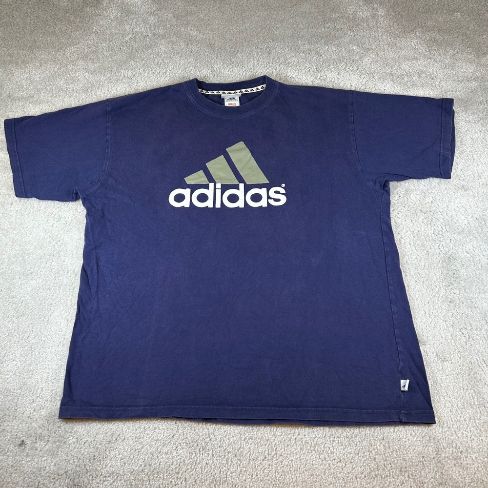 Vintage Adidas Graphic Tee Mens L Navy Blue Short Sleeve Logo Sportswear T-Shirt